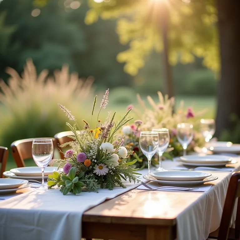 Mesa de casamento com decoração sustentável e elementos eco-friendly.