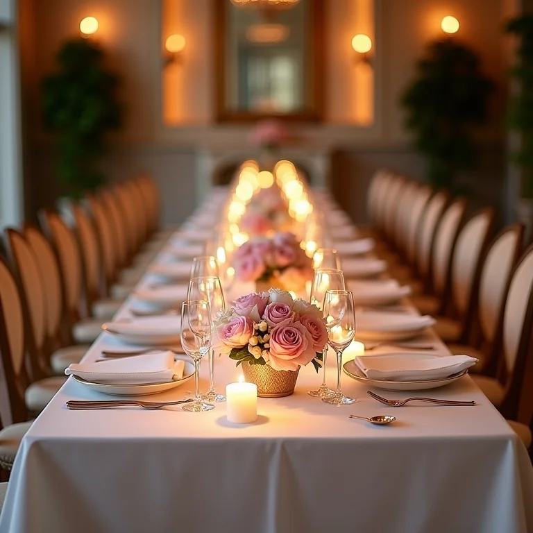Mesa de casamento luxuosa com detalhes em cristal e prata
