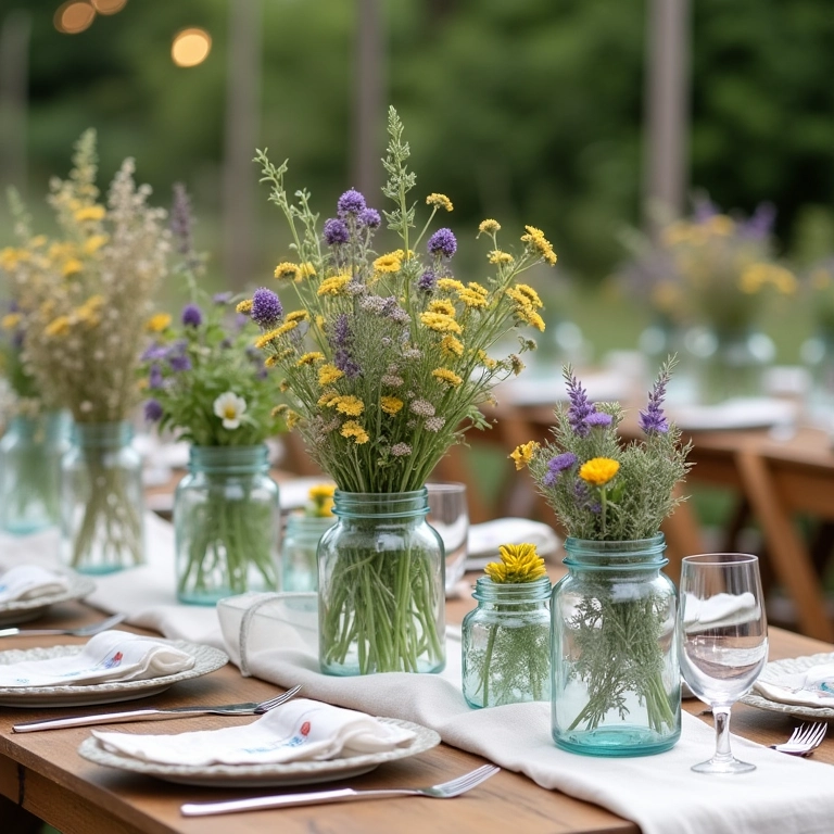 Mesa de casamento rústica e chique com decoração sustentável.