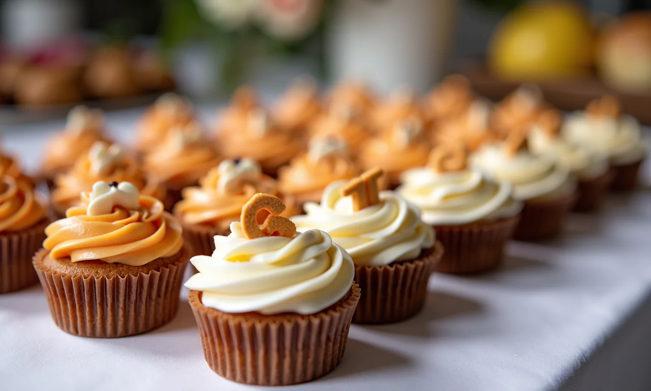 Mesa de doces de casamento com as iniciais dos noivos.