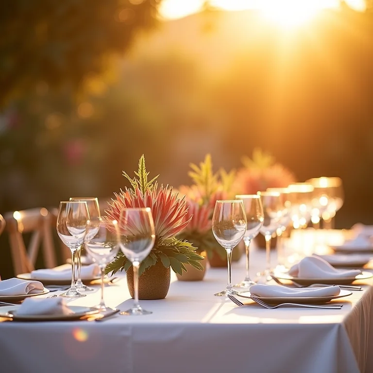 Mesa de recepção em vinícola na África do Sul.