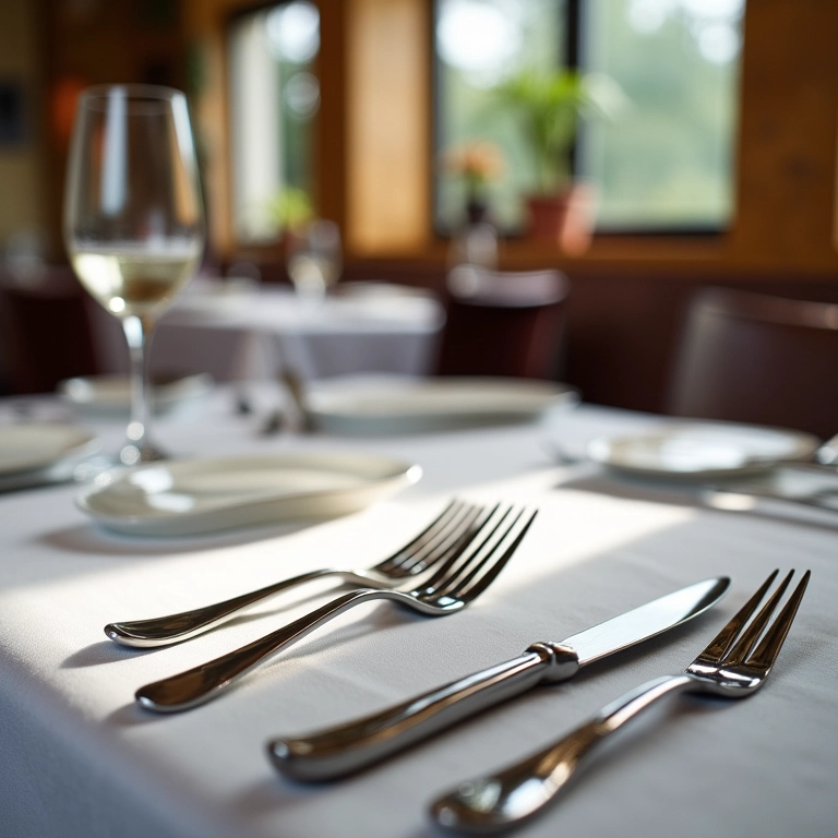 Mesa posta elegante com foco no uso correto dos talheres.