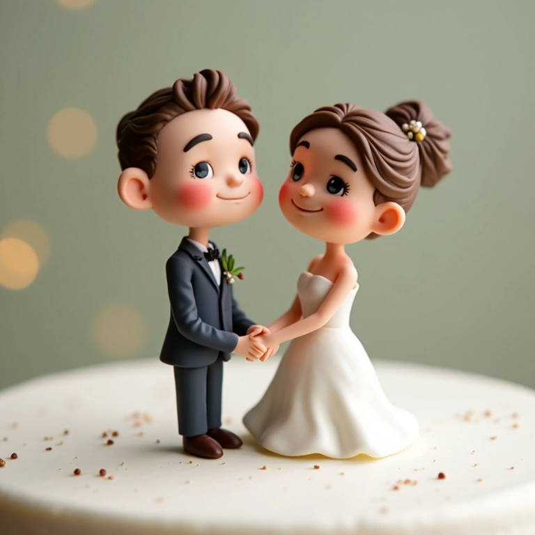 Miniaturas personalizadas dos noivos em doces artísticos.