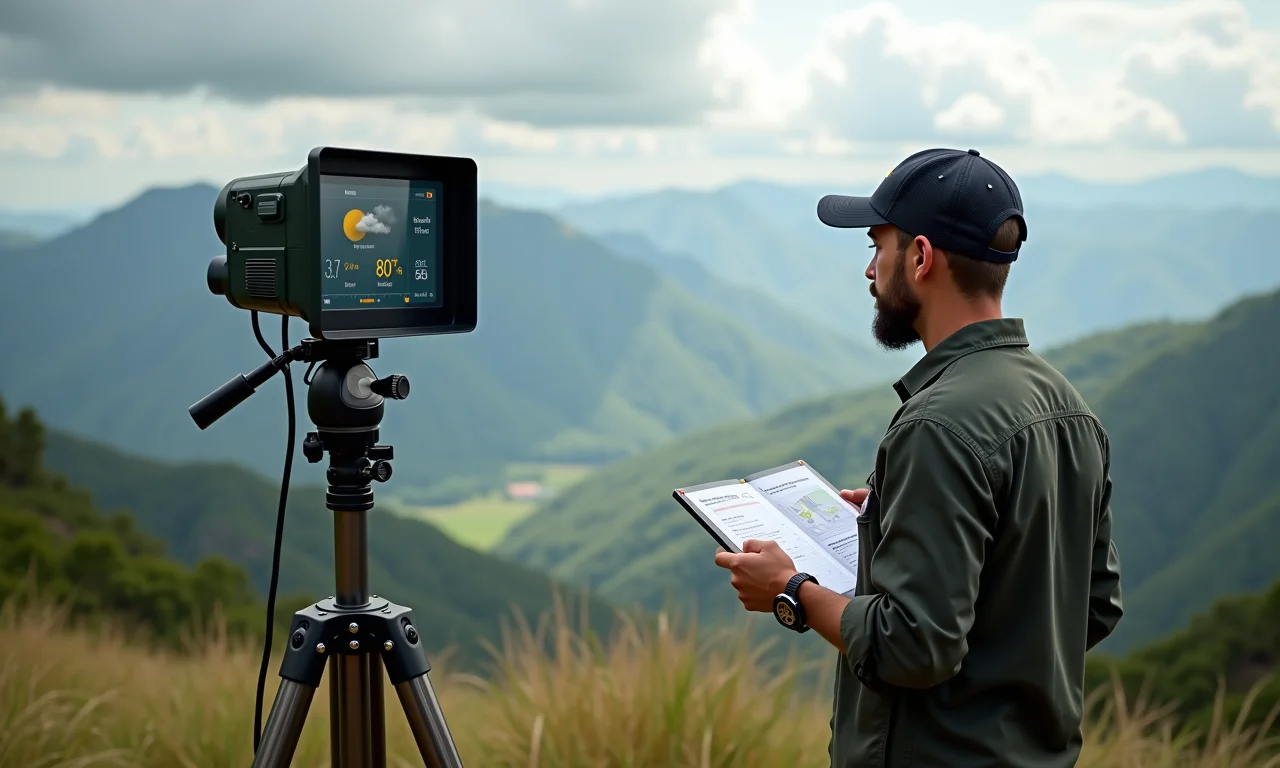 Monitoramento climático em evento ao ar livre, com atenção às mudanças do tempo.