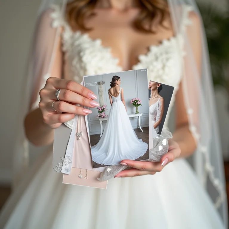 Noiva com mood board de inspiração para casamento