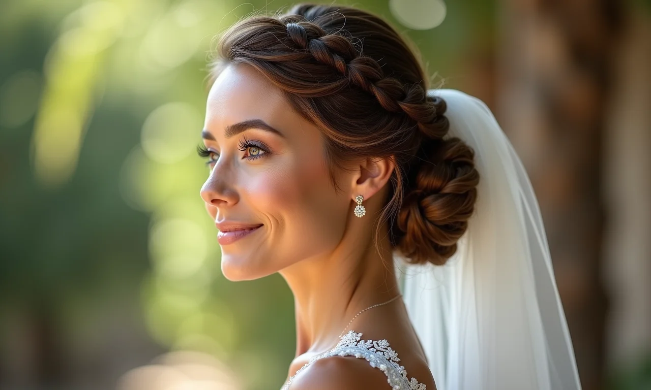 Noiva com penteado de trança embutida para casamento.