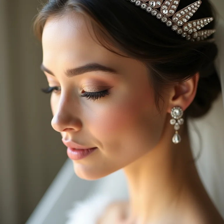 Noiva com tiara cravejada de joias