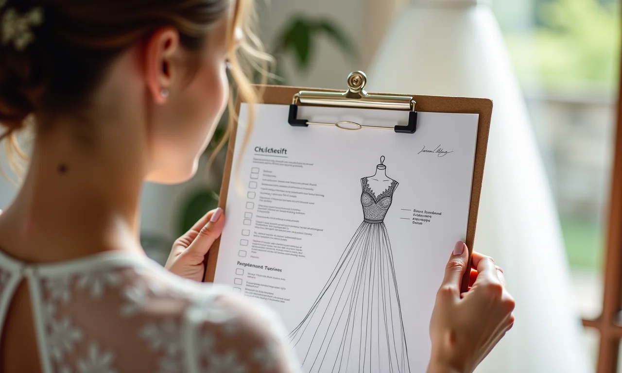 Noiva conferindo checklist de casamento.