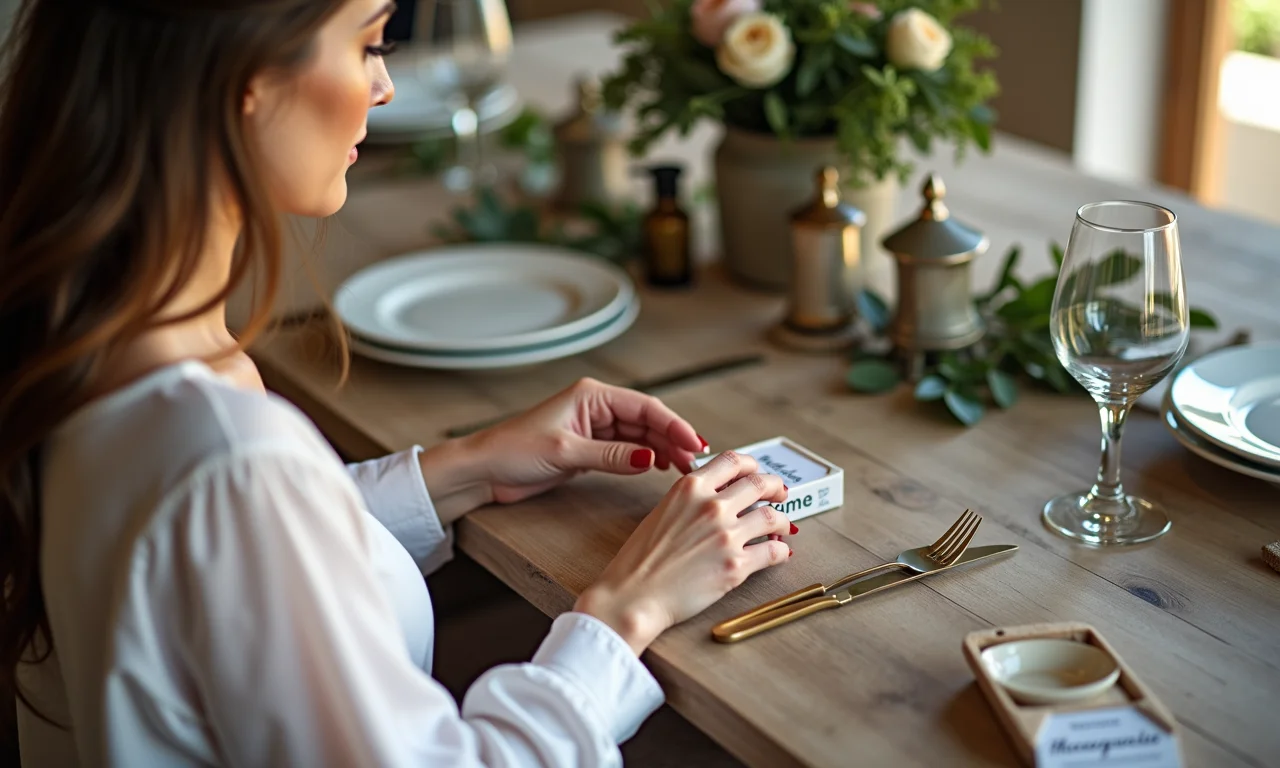 Noiva criando lembrancinhas de casamento DIY.