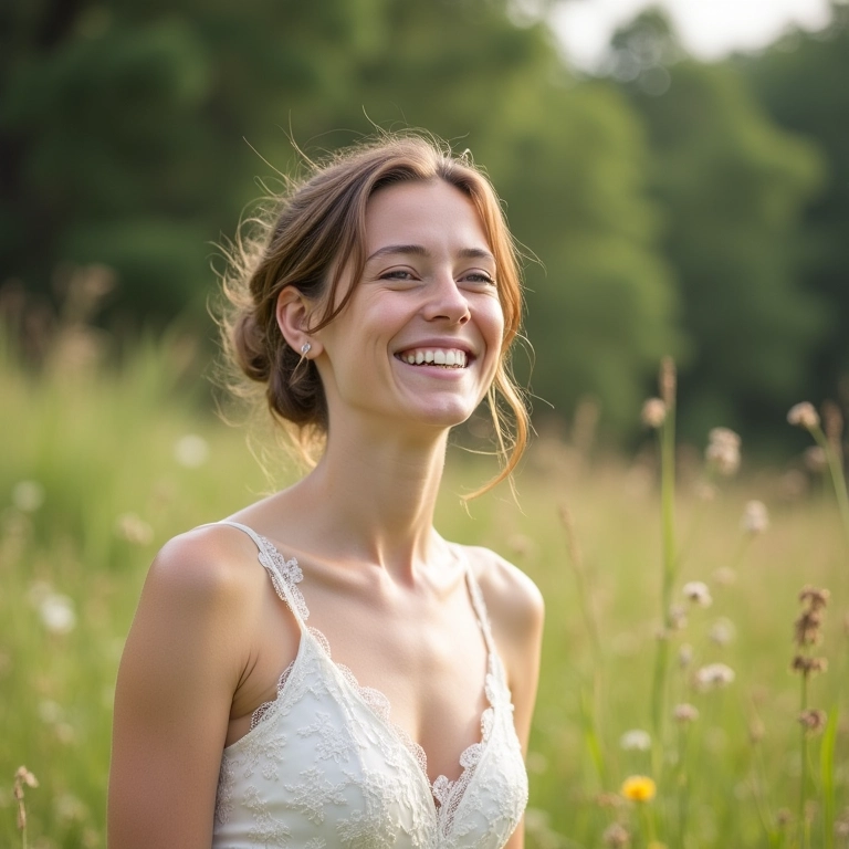 Noiva em vestido leve e confortável em piquenique de casamento.