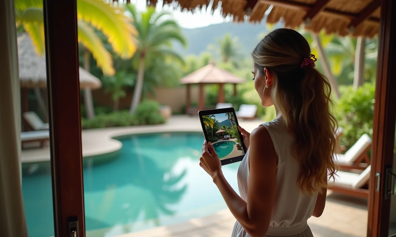 Noiva escolhendo local para casamento virtualmente.