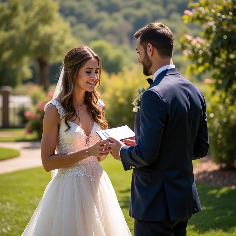 Noiva lendo carta emocionante do noivo durante o First Look.