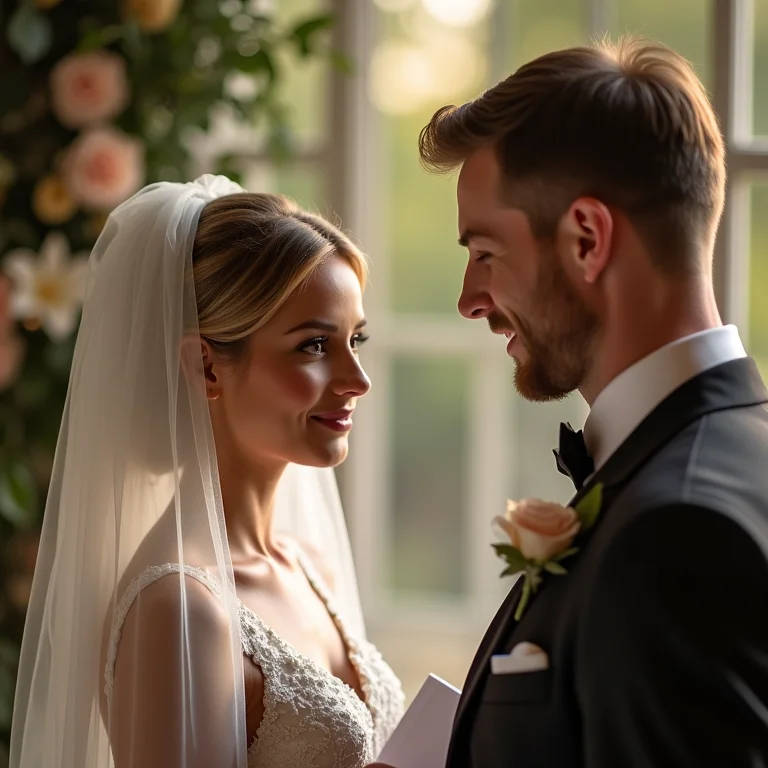 Noiva lendo votos surpresa para o noivo.