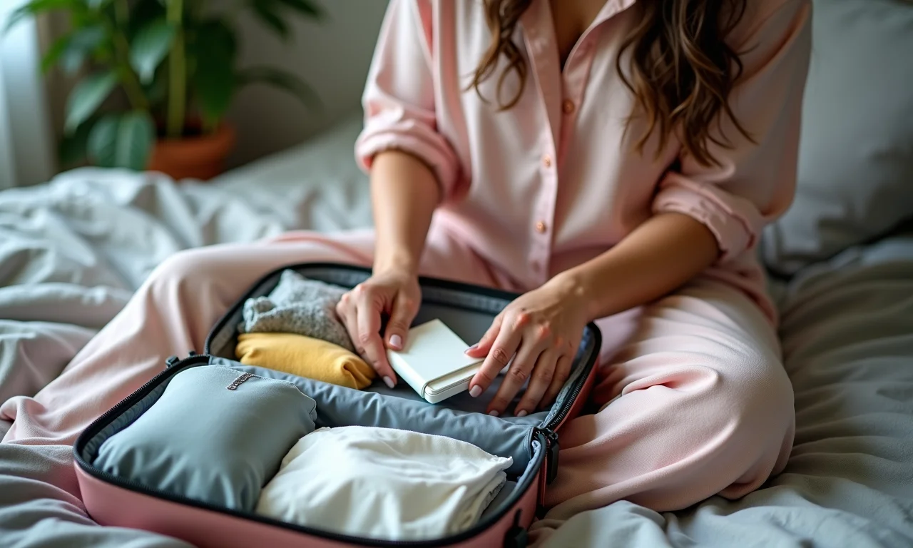 Noiva preparando sua mala com itens essenciais para o dia.