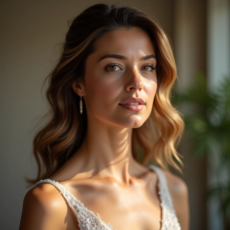Noiva se preparando para o casamento com cabelos radiantes e saudáveis.