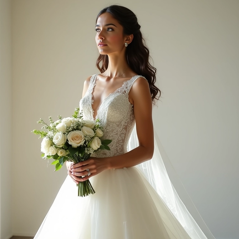 Noiva segurando buquê redondo de tamanho ideal.