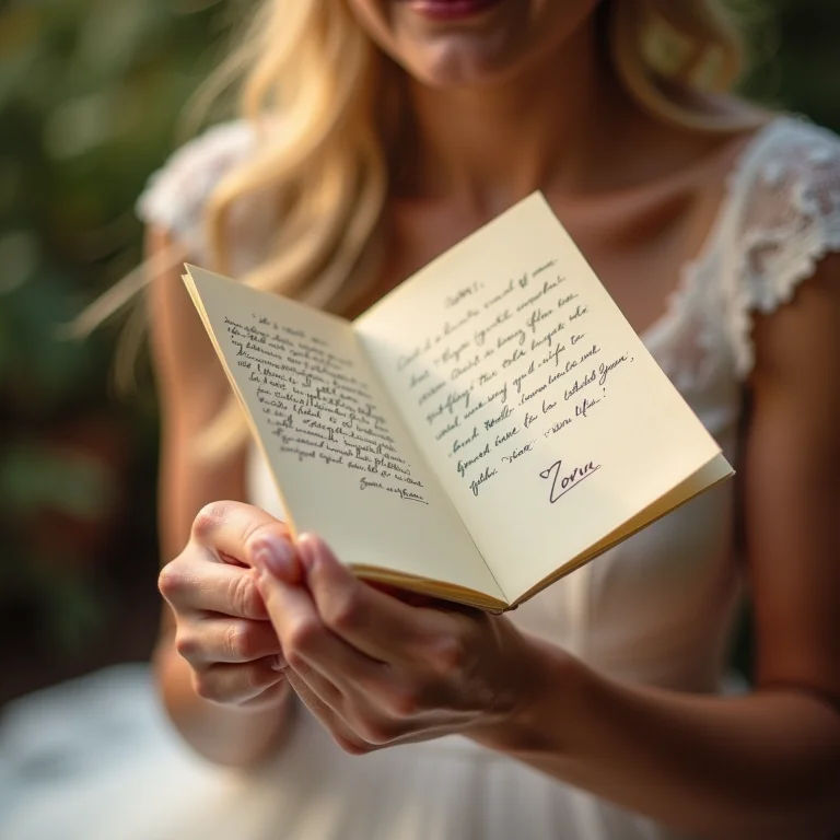 Noiva segurando carta de amor escrita à mão