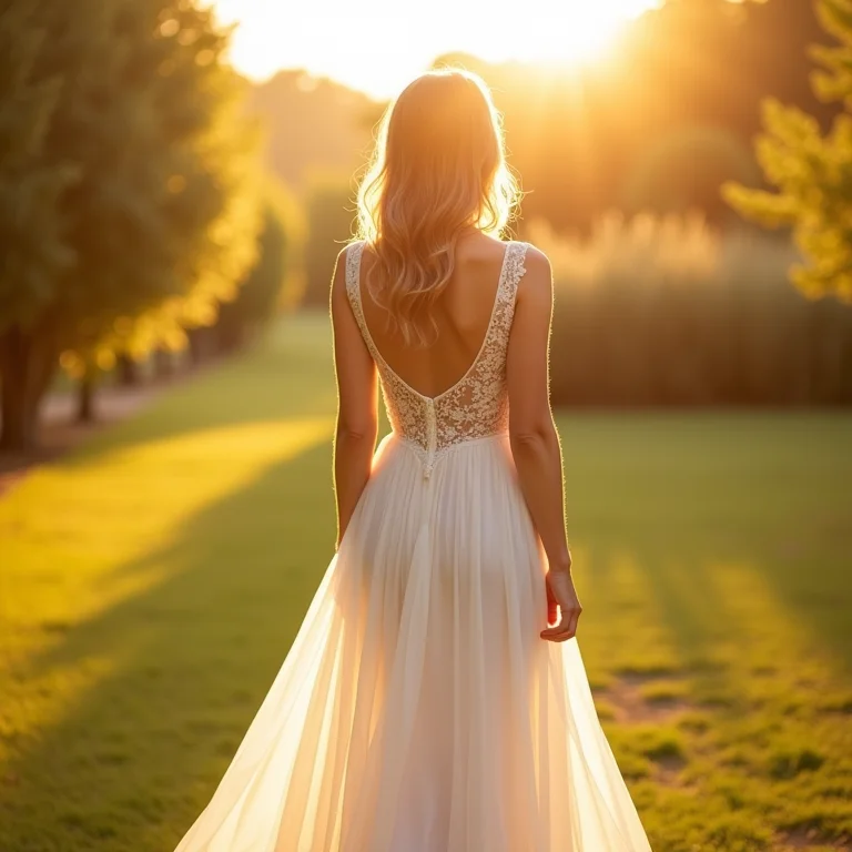 Noiva vestindo um vestido de algodão orgânico em um casamento sustentável.