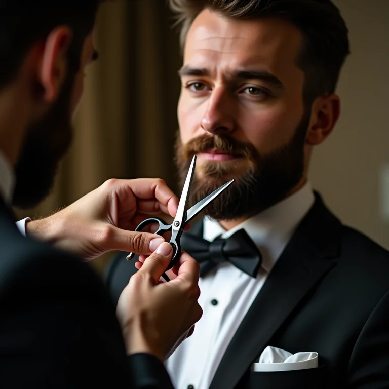 Noivo aparando a barba.