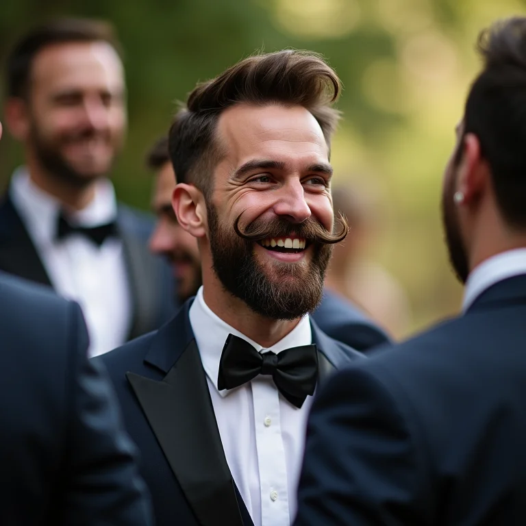 Noivo com bigode estiloso complementando a barba