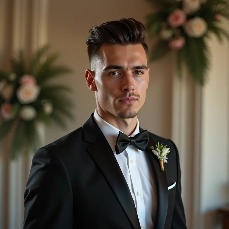 Noivo com corte moderno e estiloso em casamento