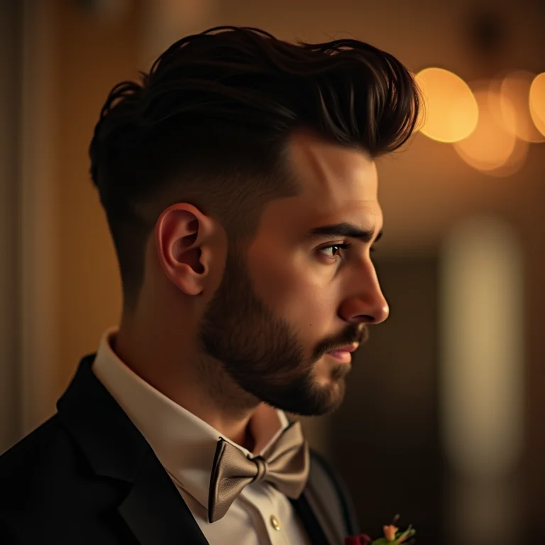 Noivo com penteado moderno e arrojado.