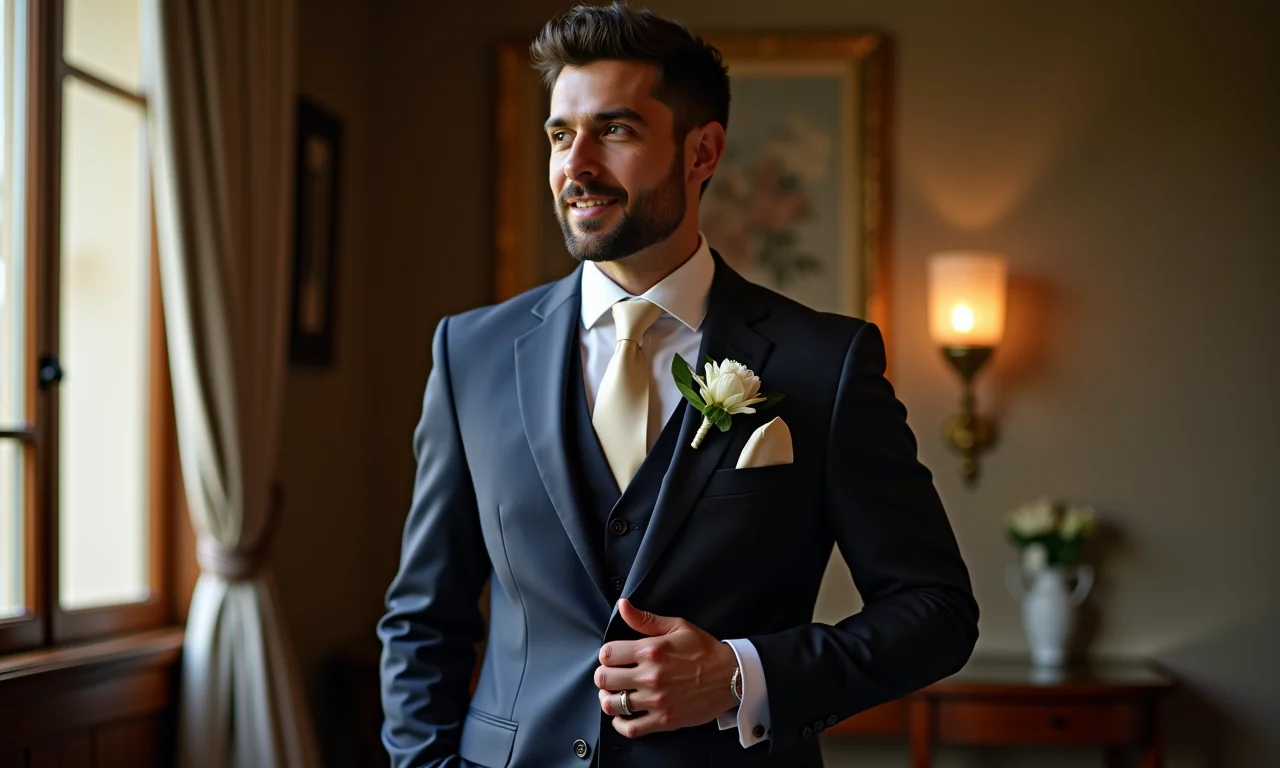 Noivo com terno Ricardo Almeida e gravata de seda.