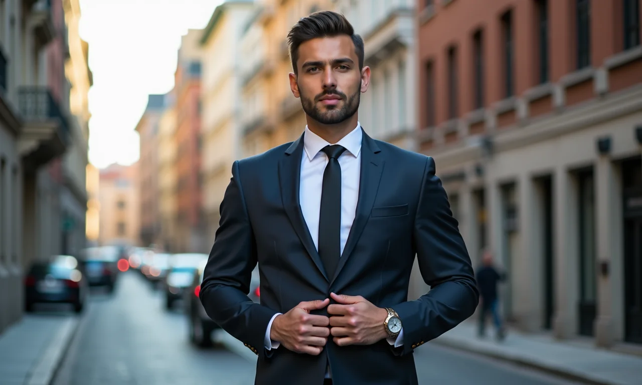 Noivo moderno usando gravata slim em ambiente urbano.