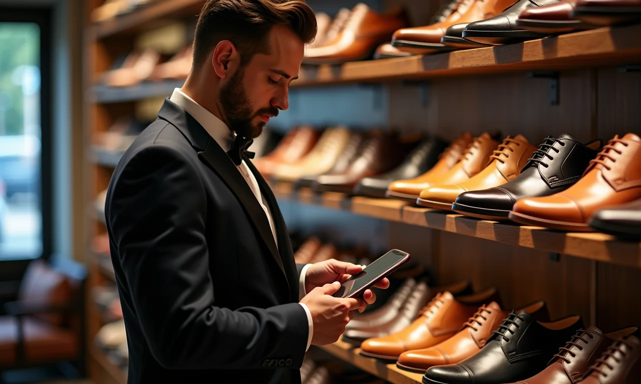 Noivo procurando o sapato perfeito em uma boutique.