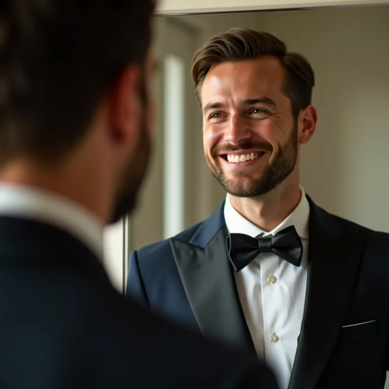 Noivo se admirando no espelho antes da cerimônia