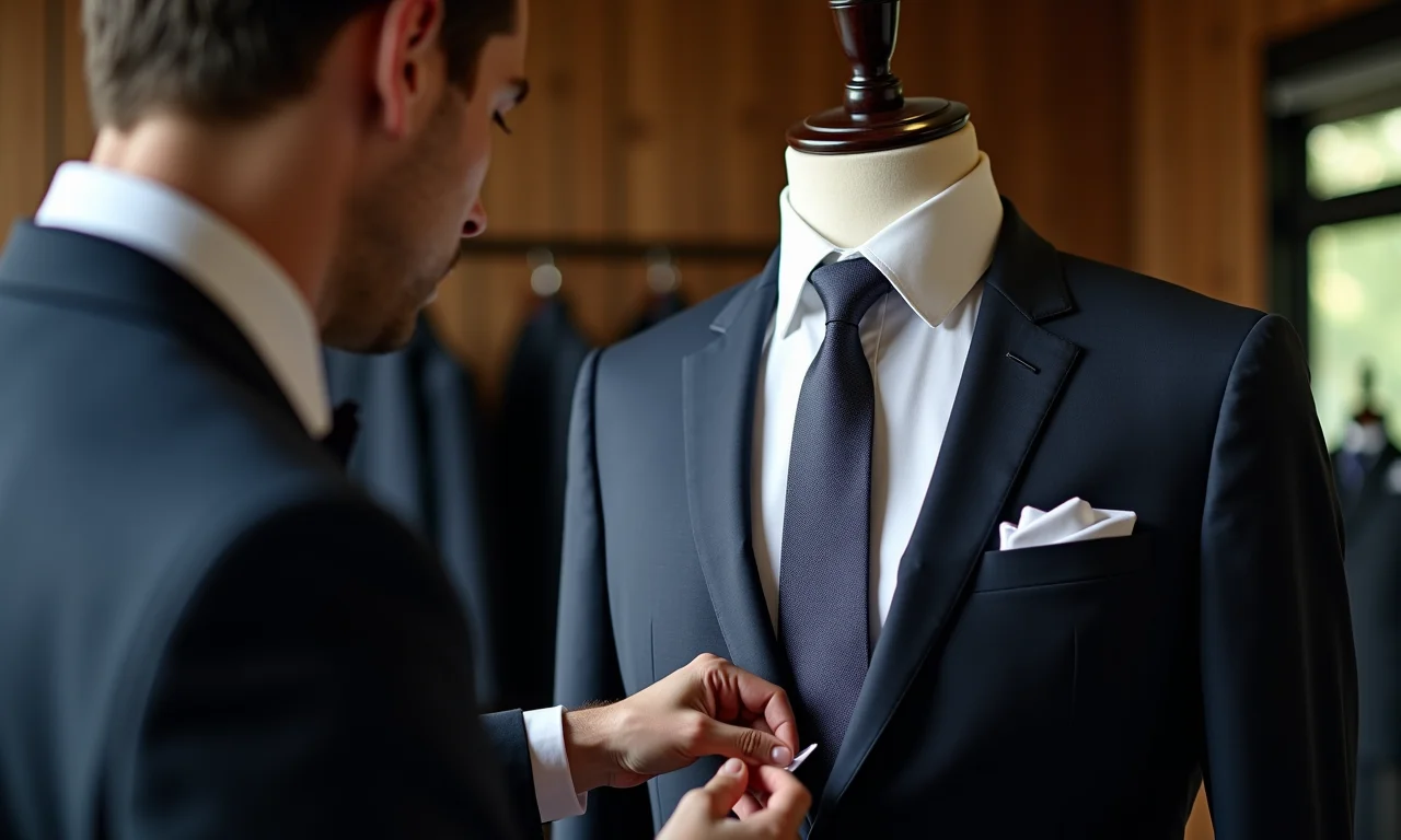 Noivo sendo medido por alfaiate de confiança.