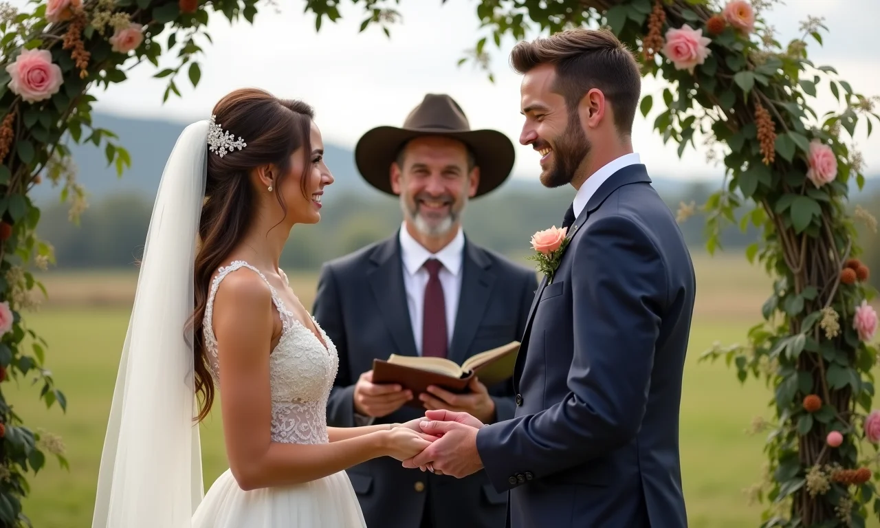 Noivos personalizando cerimônia com celebrante amigo.