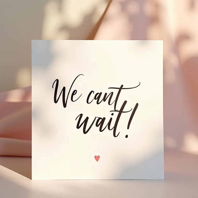 Nota manuscrita com caligrafia elegante dizendo 'Mal podemos esperar!'