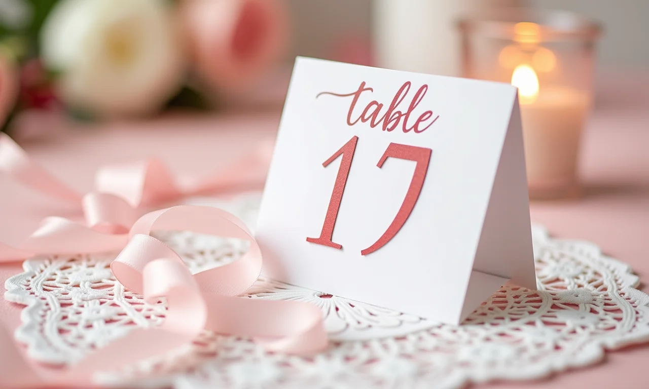 Numeração de mesa com detalhes românticos.