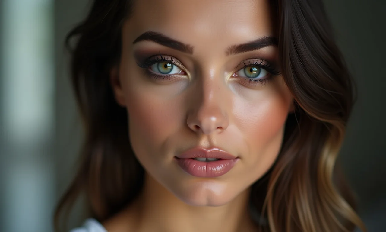 Olhos esfumados em tons neutros realçando a beleza da mulher.