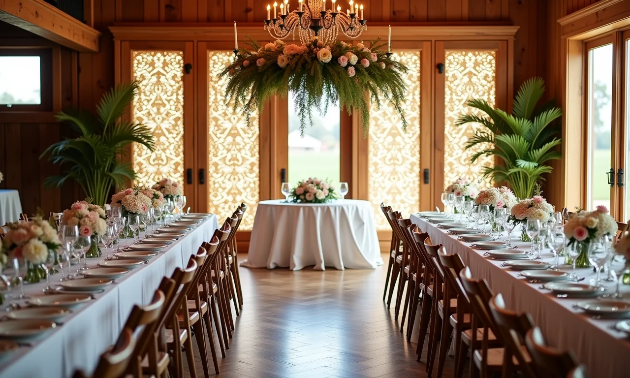 Painéis decorativos vibrantes em uma recepção de casamento para fotos no Instagram.