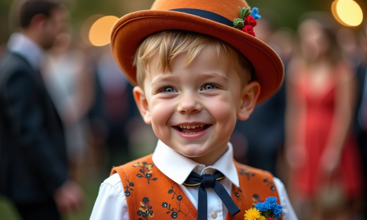 Pajem com roupa temática personalizada em casamento.