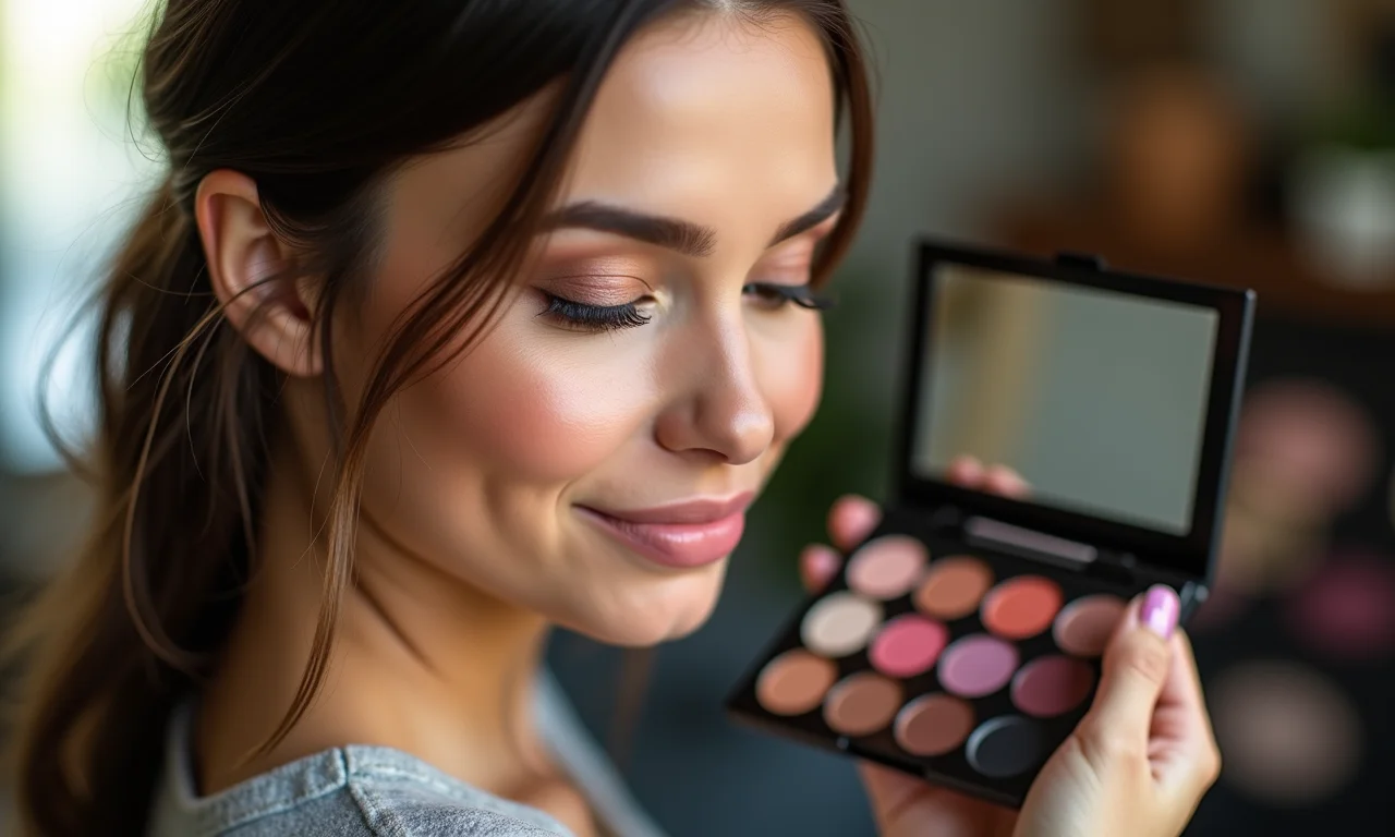 Paleta de sombras versátil e duradoura mostrada por maquiador.