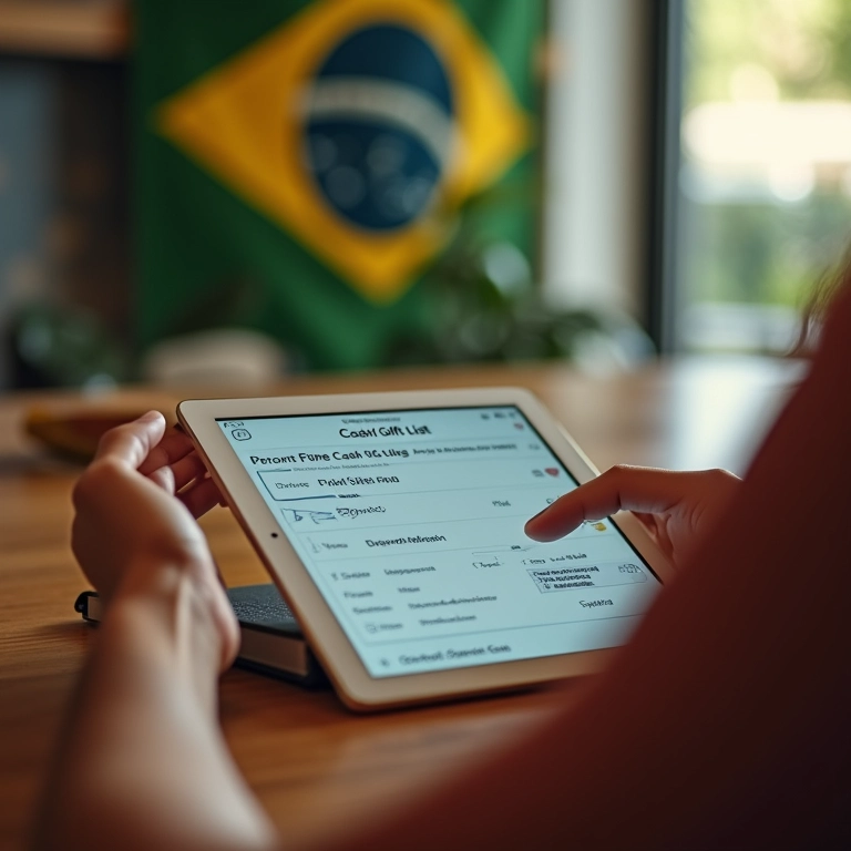 Personalizando uma lista de presentes em dinheiro em um tablet.