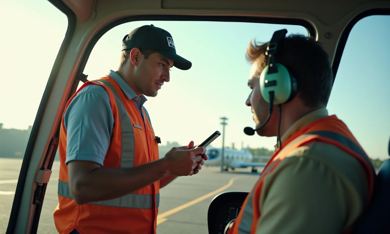 Piloto de helicóptero checando medidas de segurança antes da decolagem em heliponto.