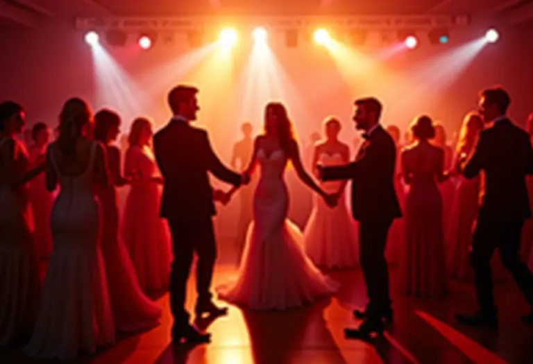 Pista de dança lotada em um casamento de luxo.