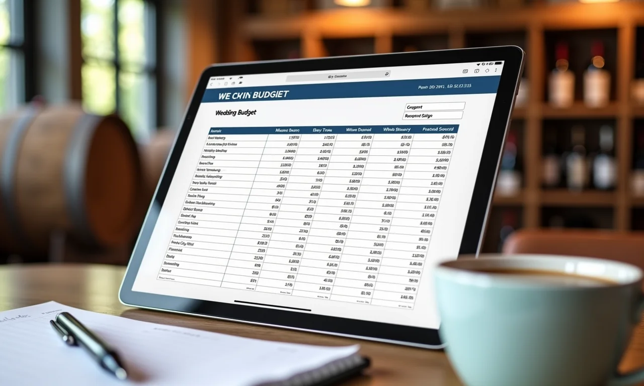 Planilha de orçamento para casamento em vinícola.