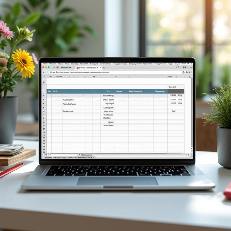Planilha de planejamento do First Look em um laptop.