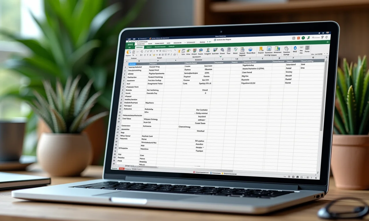 Planilha organizada com informações de fornecedores de casamento em um laptop.