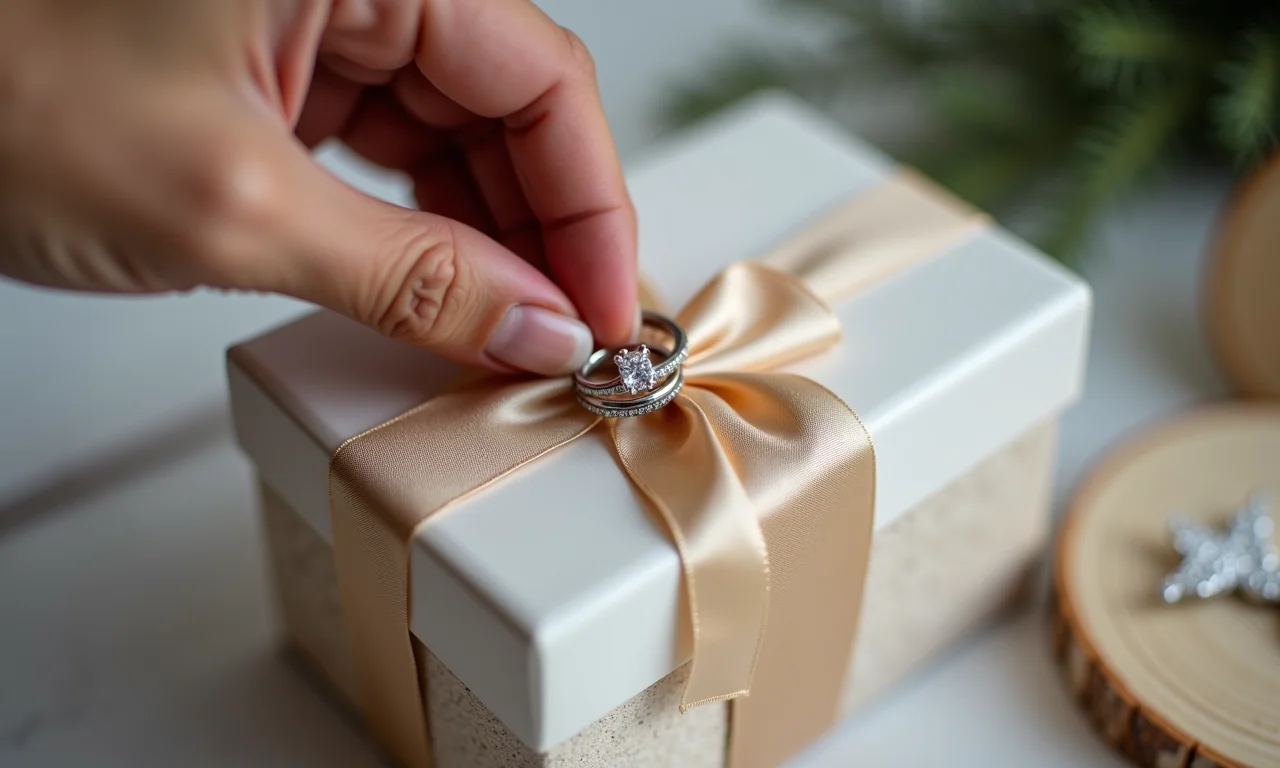 Prendendo alianças em porta-alianças com fita.