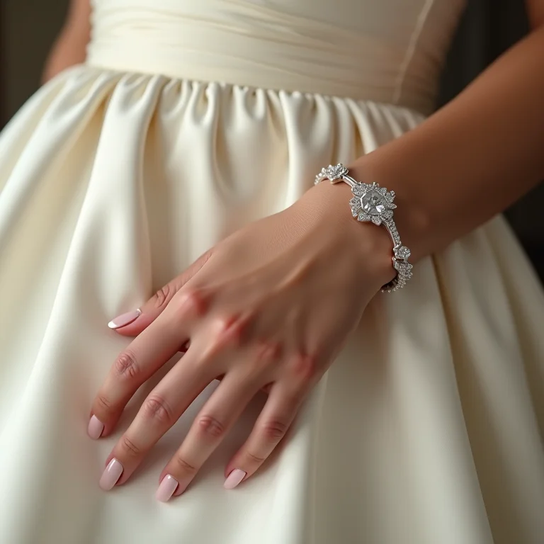 Pulseira de diamantes em vestido de seda