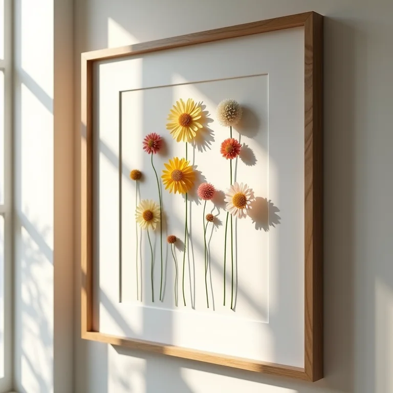 Quadro com flores secas prensadas.