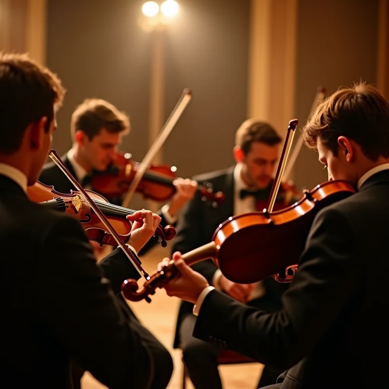 Quarteto de cordas tocando música personalizada para os noivos.