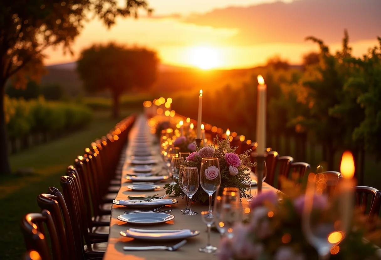 Recepção de casamento em vinícola no Uruguai ao pôr do sol