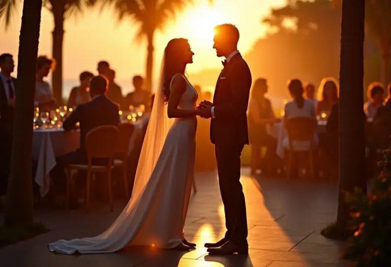 Recepção de casamento esporte fino ao pôr do sol